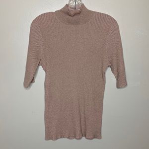 WORTHINGTON Sweater Pink Gold Sparkle Ribbed Mock Neck Half Sleeve Stretch XL